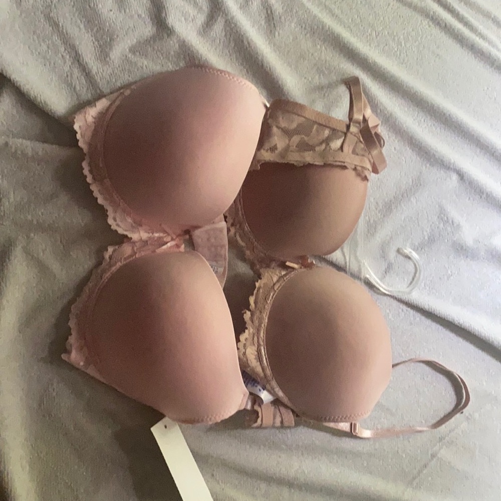 Tan & light pink bra
